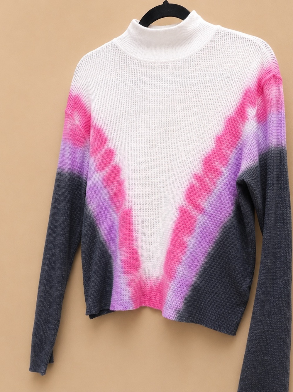 🔥Anthropologie Tie Dye Mock Neck Waffle Knit Top Pink Gray Y2K Cozy Soft Small
